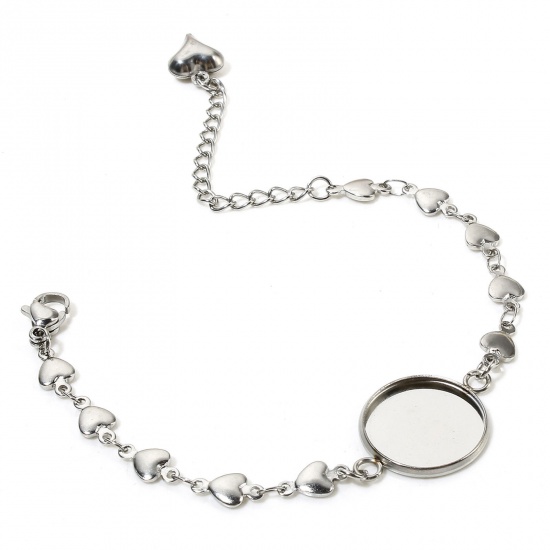 Immagine di 2 Pz 304 Acciaio Inossidabile Catena a Maglia Fatta a Mano Braccialetti Cuore Tono Argento Basi per Cabochon (Adatto: 16mm) 15.5cm Lunghezza