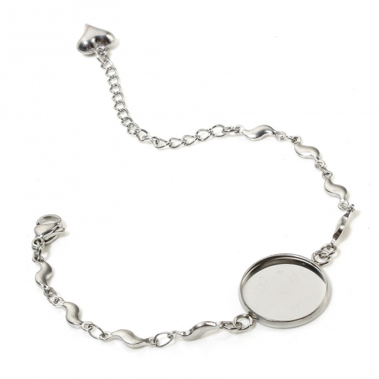 Immagine di 2 Pz 304 Acciaio Inossidabile Catena a Maglia Fatta a Mano Braccialetti A Forma di Lettera S Tono Argento Basi per Cabochon (Adatto: 16mm) 15cm Lunghezza