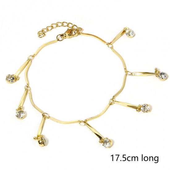 Immagine di 1 Piece 304 Stainless Steel Link Cable Chain Bracelets Gold Plated Round Cabochon Settings 17.5cm(6 7/8") long