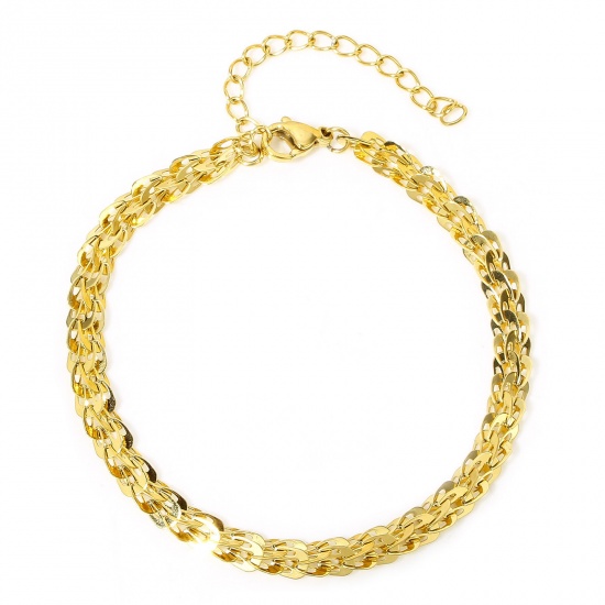 Immagine di 1 Piece 304 Stainless Steel Link Cable Chain Bracelets Gold Plated Round Cabochon Settings 18cm(7 1/8") long