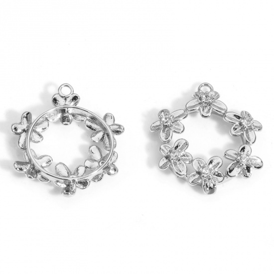 Immagine di 2 PCs Eco-friendly Brass Charms Real Platinum Plated Wreath Micro Pave Clear Cubic Zirconia 19mm x 17mm