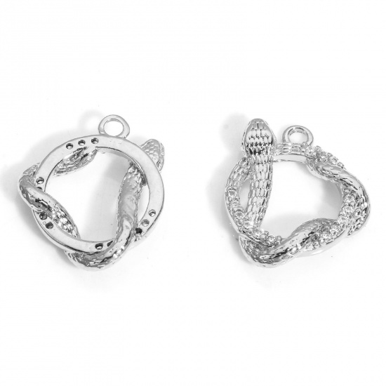 2 PCs Eco-friendly Brass Charms Real Platinum Plated Snake Animal Micro Pave Clear Cubic Zirconia 15mm x 13mm の画像