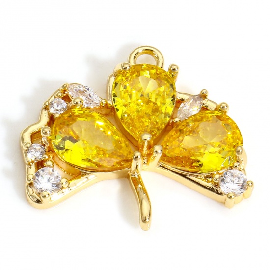 Immagine di 1 Piece Eco-friendly Brass Charms 18K Real Gold Plated Leaf Yellow Cubic Zirconia 19mm x 16mm