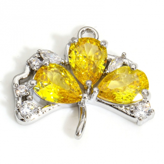 Immagine di 1 Piece Eco-friendly Brass Charms Real Gold Plated Leaf Yellow Cubic Zirconia 19mm x 16mm