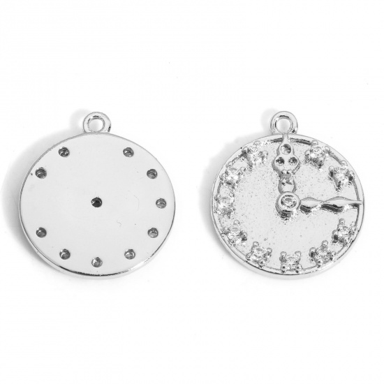 Immagine di 2 PCs Eco-friendly Brass Charms Real Platinum Plated Clock Micro Pave Clear Cubic Zirconia 17mm x 15mm