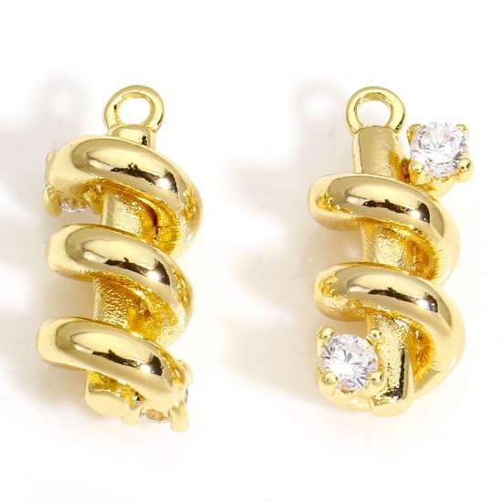 Immagine di 2 PCs Eco-friendly Brass Charms 18K Real Gold Plated Spiral Clear Cubic Zirconia 15mm x 7mm