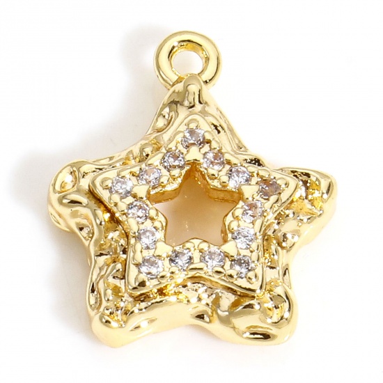Immagine di 2 PCs Eco-friendly Brass Galaxy Charms 18K Real Gold Plated Pentagram Star Micro Pave Clear Cubic Zirconia 14mm x 12mm