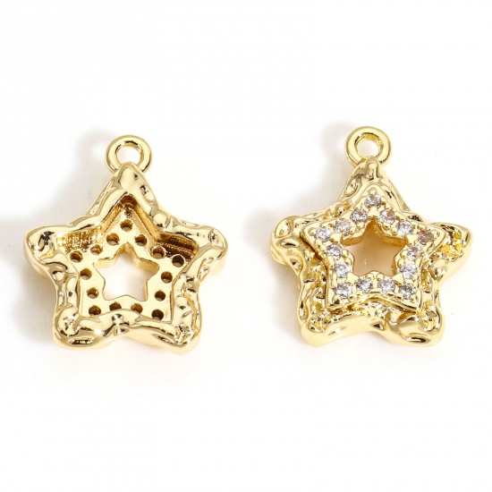 Immagine di 2 PCs Eco-friendly Brass Galaxy Charms 18K Real Gold Plated Pentagram Star Micro Pave Clear Cubic Zirconia 14mm x 12mm