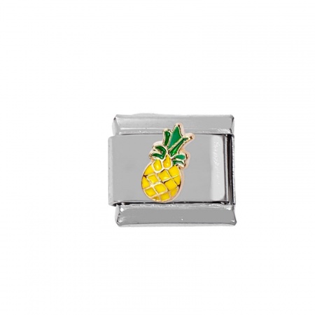 Picture of 1 Piece Zinc Based Alloy & Stainless Steel Italian Charm Links For DIY Bracelet Jewelry Making Silver Tone Rectangle Pineapple 10mm x 9mm