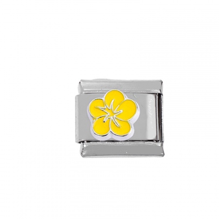 Picture of Zinc Based Alloy & Stainless Steel Italian Charm Links For DIY Bracelet Jewelry Making Silver Tone Rectangle Flower Enamel 10mm x 9mm