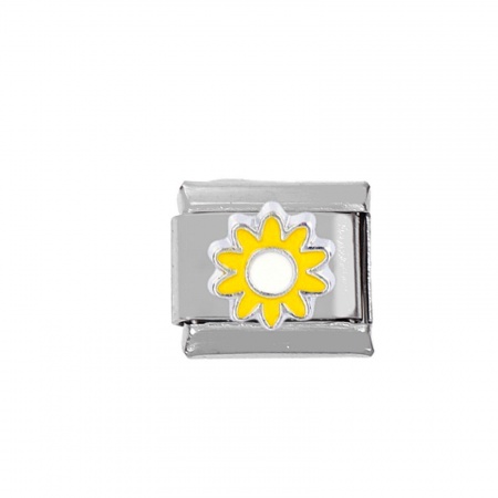 Picture of Zinc Based Alloy & Stainless Steel Italian Charm Links For DIY Bracelet Jewelry Making Silver Tone Rectangle Flower Enamel 10mm x 9mm