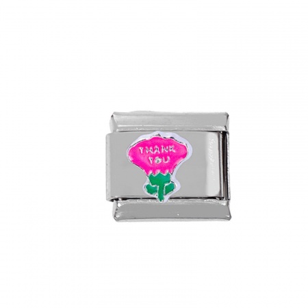 Picture of 1 Piece Zinc Based Alloy & Stainless Steel Italian Charm Links For DIY Bracelet Jewelry Making Silver Tone Rectangle Flower Enamel 10mm x 9mm