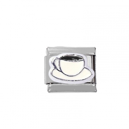 Picture of 1 Piece Zinc Based Alloy & Stainless Steel Italian Charm Links For DIY Bracelet Jewelry Making Silver Tone Rectangle Coffee 10mm x 9mm