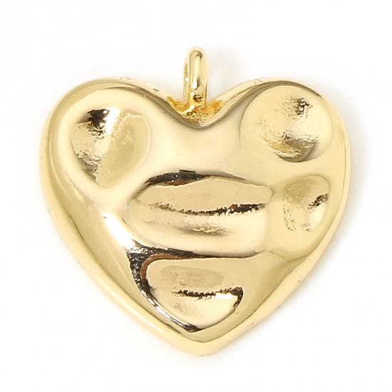 Picture of 2 PCs Eco-friendly Brass Hammered Charms 18K Real Gold Plated Heart 15.5mm x 15mm