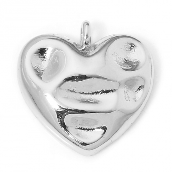 Picture of 2 PCs Eco-friendly Brass Hammered Charms Real Platinum Plated Heart 15.5mm x 15mm