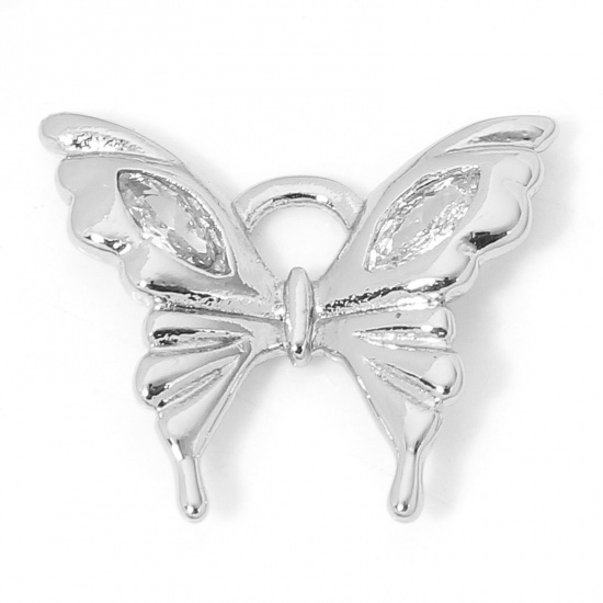 Imagen de 1 Unidad Respetuoso del Medio Ambiente Latón Insecto Colgantes Charms Mariposa Platino Real Chapado Claro Circón Artificial 14mm x 12mm