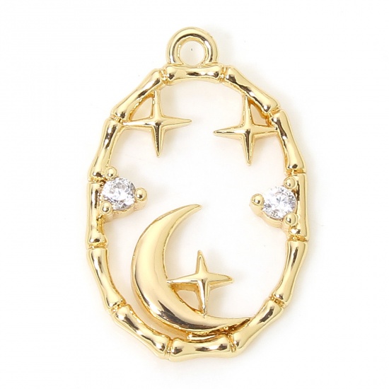 Immagine di 2 Pz Ecologico Ottone Galassia Charms Stella 18K Oro riempito Luna Filigrana Trasparente Cubic Zirconiae 16mm x 11mm