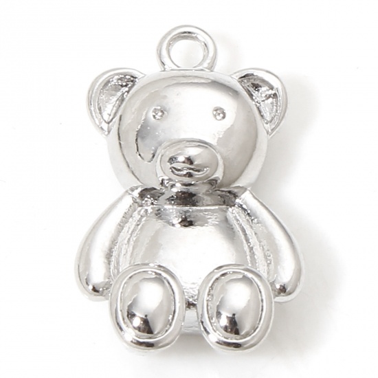 Immagine di 2 Pz Ecologico Ottone Charms Orso Platino Placcato 15mm x 9mm