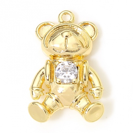 Immagine di 2 Pz Ecologico Ottone Charms Orso 18K Oro riempito Trasparente Cubic Zirconiae 16mm x 10mm