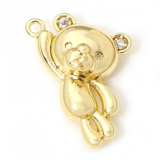 Immagine di 2 Pz Ecologico Ottone Charms Orso 18K Oro riempito Trasparente Cubic Zirconiae 17mm x 10.5mm