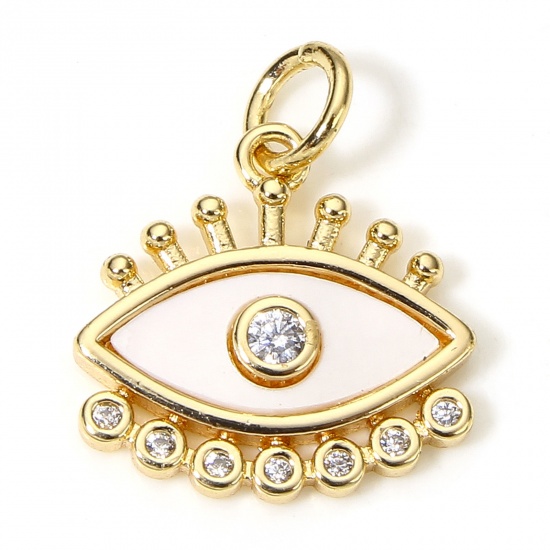 Picture of 2 PCs Eco-friendly Shell & Brass Religious Charms 18K Real Gold Plated Eye of Providence/ All-seeing Eye Clear Cubic Zirconia 17mm x 14mm