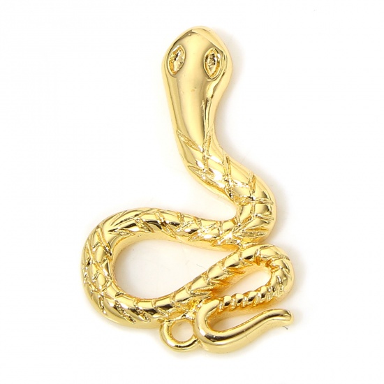 Picture of 2 PCs Eco-friendly Brass Charms 18K Real Gold Plated Snake Animal 20mm x 13mm