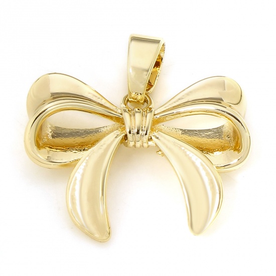 Picture of 2 PCs Eco-friendly Brass Clothes Charms 18K Real Gold Plated Bowknot 3D 21mm x 20mm