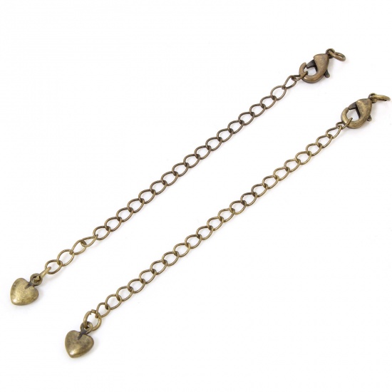 Picture of 5 PCs Eco-friendly Brass Extender Chain Heart Antique Bronze With Lobster Claw Clasp 9cm