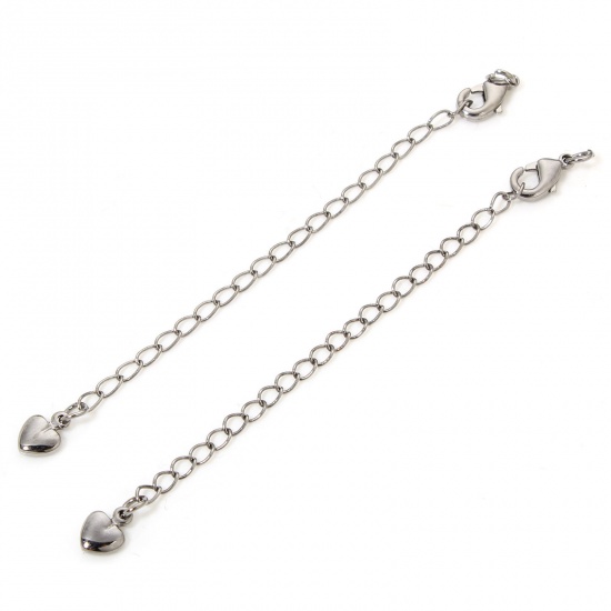 Picture of 5 PCs Eco-friendly Brass Extender Chain Heart Gunmetal With Lobster Claw Clasp 9cm