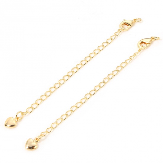 Picture of 5 PCs Eco-friendly Brass Extender Chain Heart 18K Real Gold Plated With Lobster Claw Clasp 9cm