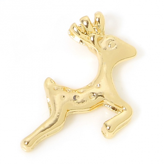 Immagine di 2 Pz Ecologico Ottone Natale Charms Cervo 18K Oro riempito 3D 14mm x 13mm