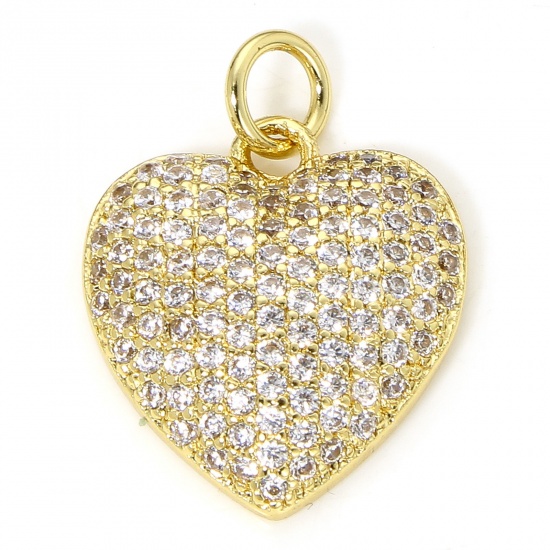 Immagine di 1 Pz Ecologico Ottone San Valentino Charms Cuore 18K Oro riempito Micro Spianare Trasparente Cubic Zirconiae 19.5mm x 15mm