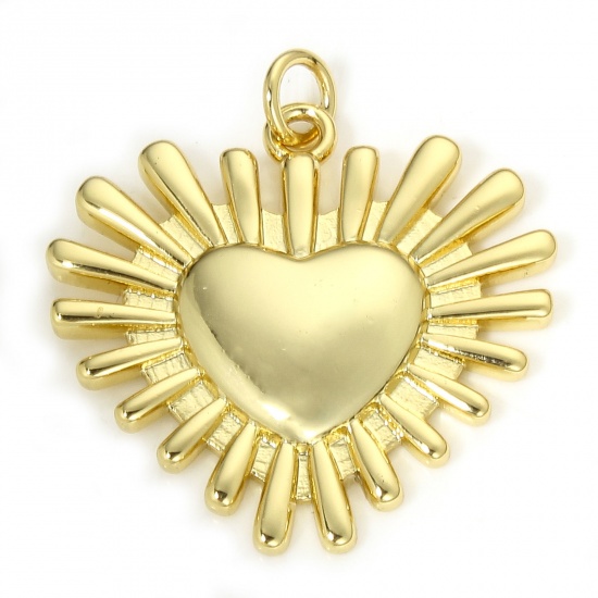 Picture of 1 Piece Eco-friendly Brass Valentine's Day Charms 18K Real Gold Plated Heart Ex Voto Heart 26.5mm x 25mm
