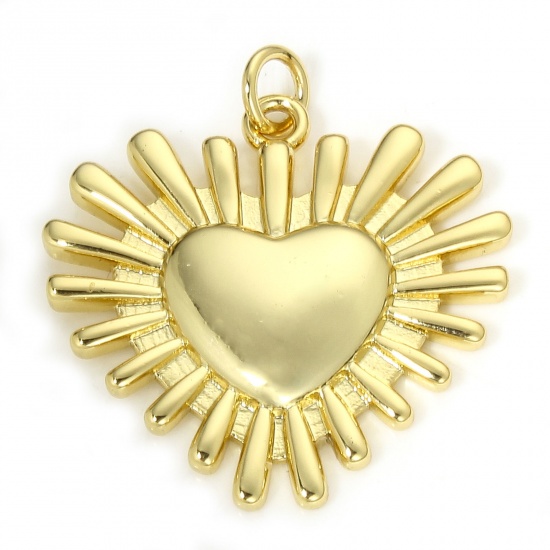 Immagine di 1 Pz Ecologico Ottone San Valentino Charms Cuore 18K Oro riempito Ex Voto Cuore 26.5mm x 25mm