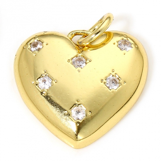 Picture of 1 Piece Eco-friendly Brass Valentine's Day Charms 18K Real Gold Plated Heart Star Clear Cubic Zirconia 17.5mm x 15mm