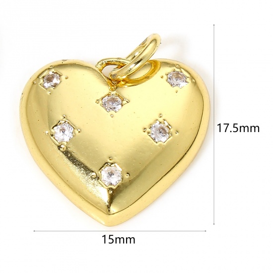 Picture of 1 Piece Eco-friendly Brass Valentine's Day Charms 18K Real Gold Plated Heart Star Clear Cubic Zirconia 17.5mm x 15mm