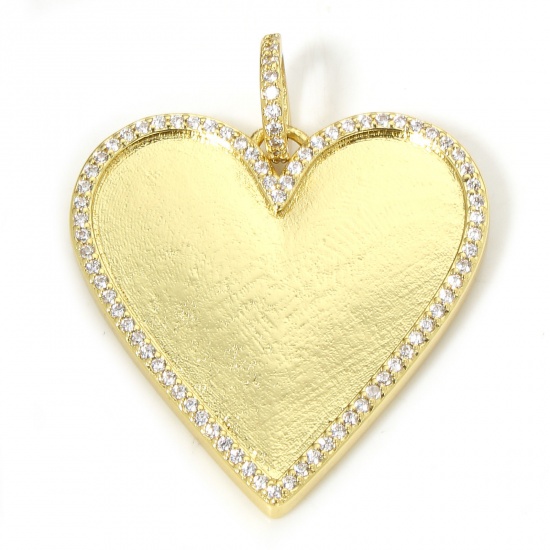 Immagine di 1 Pz Ecologico Ottone San Valentino Ciondoli 18K Oro riempito Cuore Micro Spianare Trasparente Cubic Zirconiae 3.7cm x 3cm