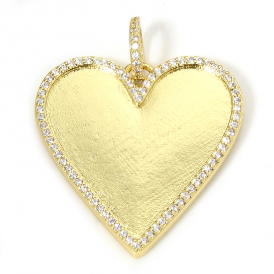 Picture of 1 Piece Eco-friendly Brass Valentine's Day Pendants 18K Real Gold Plated Heart Micro Pave Clear Cubic Zirconia 3.7cm x 3cm