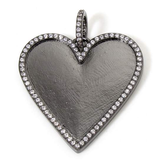 Immagine di 1 Pz Ecologico Ottone San Valentino Ciondoli Pistola Nera Cuore Micro Spianare Trasparente Cubic Zirconiae 3.7cm x 3cm