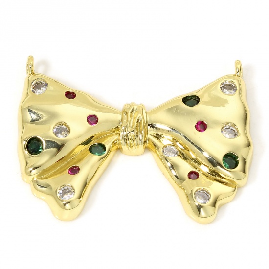 Immagine di 1 Pz Ecologico Ottone Ciondoli Cravatta a Farfalla 18K Oro riempito Multicolore Cubic Zirconiae 3.9cm x 3cm