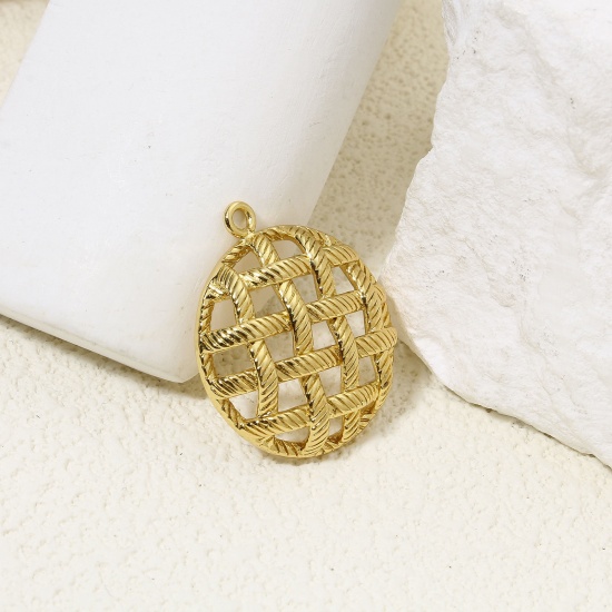 Immagine di 1 Pz Ecologico Ottone Ciondoli Tondo 18K Vero Oro Placcato Ingraticciato Filigrana 29.5mm x 25.5mm
