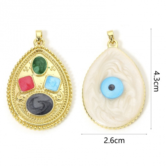 Picture of 1 Piece Eco-friendly Brass Religious Pendants 18K Real Gold Plated Drop Evil Eye Enamel 4.3cm x 2.6cm