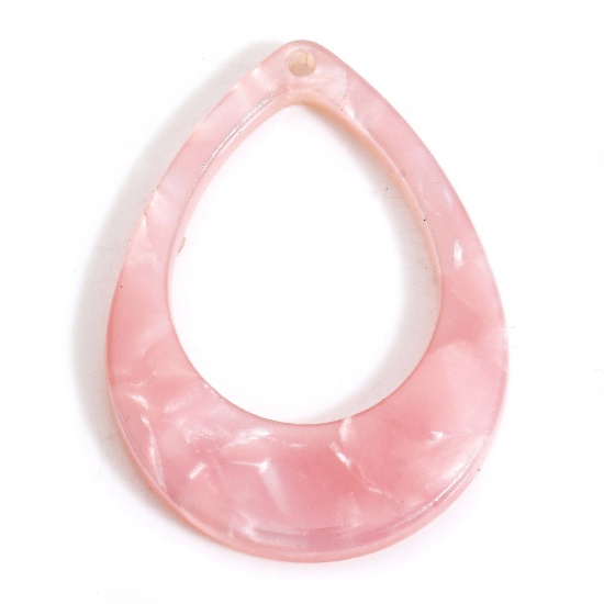 5 PCs Acrylic Acetic Acid Series Charms Drop Pink Hollow 28mm x 21mm の画像