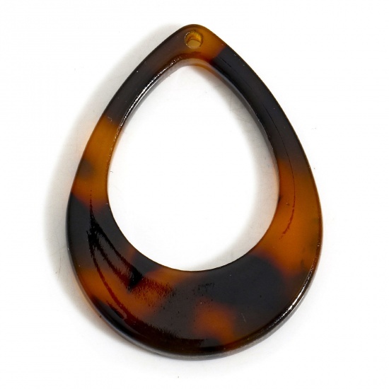 5 PCs Acrylic Acetic Acid Series Charms Drop Brown Hollow 28mm x 21mm の画像