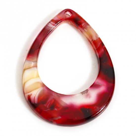 Picture of 5 PCs Acetic Acid Resin Acetate Acrylic Acetimar Marble Charms Drop Red Hollow 28mm x 21mm