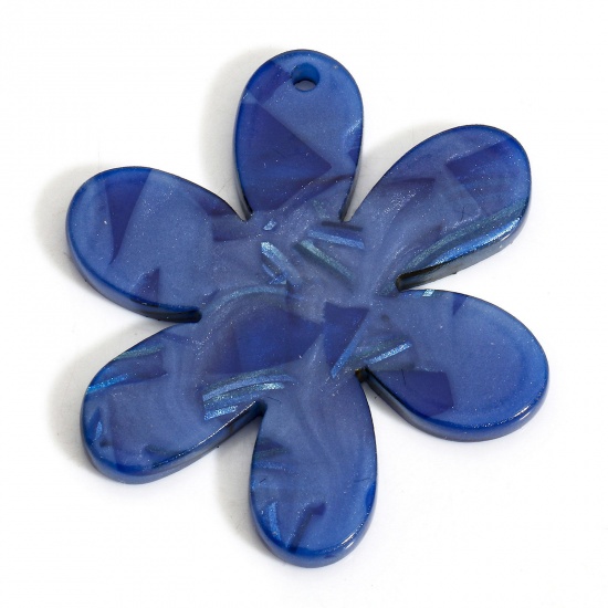 Immagine di 5 Pz Acetato Resina Acetica Acetato Acrilico Marmo Ciondoli Pendenti Fiore Blu Scuro 3.6cm x 3.1cm