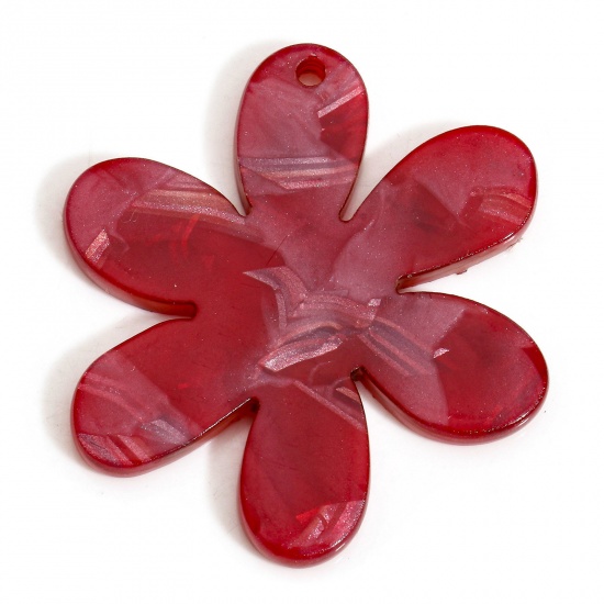 Image de 5 PCs Acrylic Acetic Acid Series Pendants Flower Wine Red 3.6cm x 3.1cm
