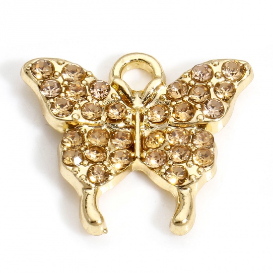 Immagine di 10 PCs Zinc Based Alloy Insect Charms Gold Plated Butterfly Animal Micro Pave Champagne Rhinestone 17mm x 15mm
