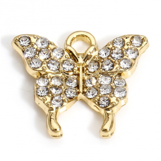 Immagine di 10 PCs Zinc Based Alloy Insect Charms Gold Plated Butterfly Animal Micro Pave Clear Rhinestone 17mm x 15mm