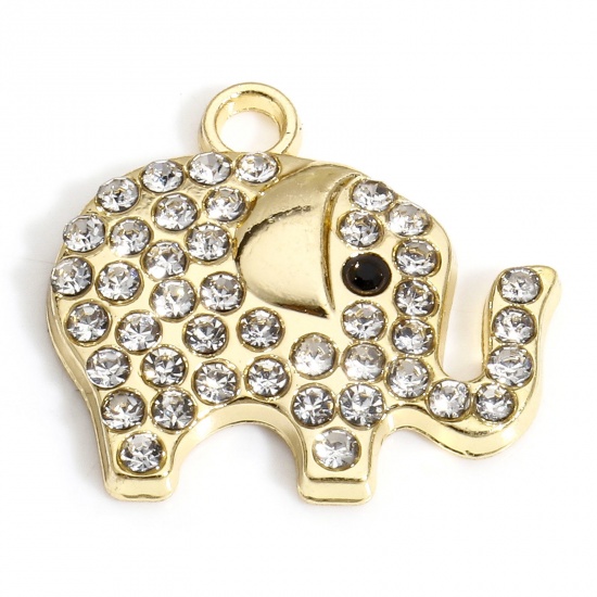 Immagine di 10 PCs Zinc Based Alloy Charms Gold Plated Elephant Animal Micro Pave Clear Rhinestone 19mm x 17mm